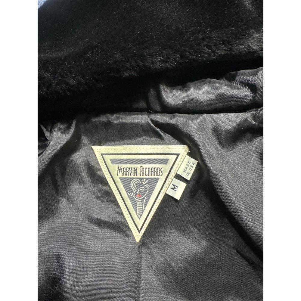 VTG Marvin Richards Faux Fur Hooded Vest Womens Medium Black Vintage Zip  USA - Picture 6 of 8